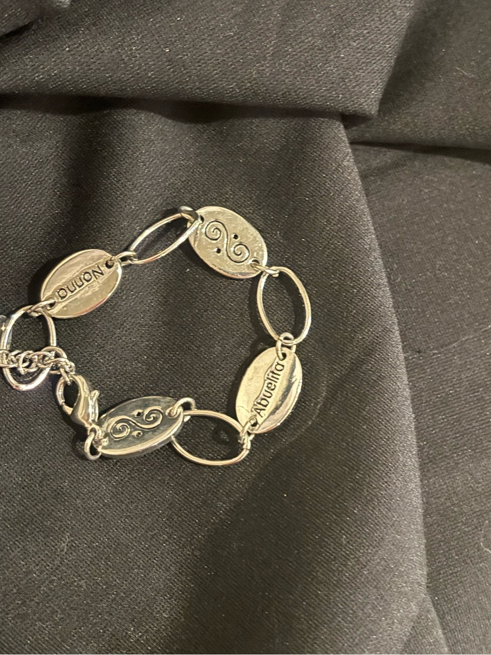Sterling Silver-tone Oval Link Bracelet with Engraved Medallions